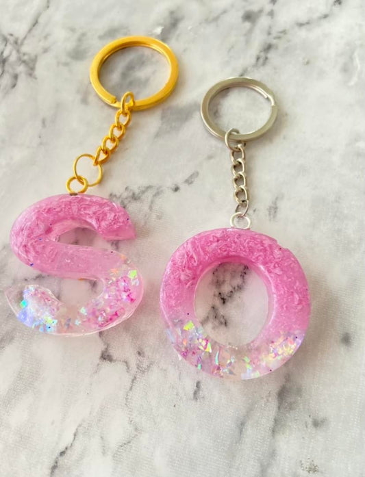 Nøkkelring med rosa og rosa glitter